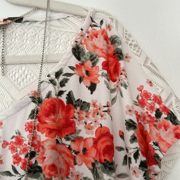 Bobbie Brooks Plus Size Floral and Lace Blouse with Necklace - Picture 3 of 8